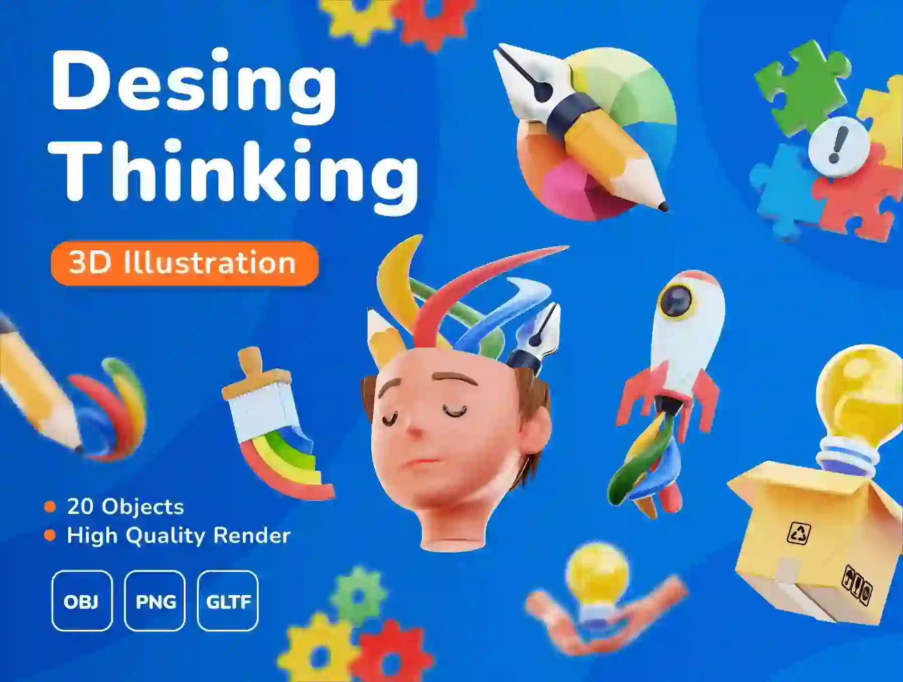 3D Design Thinking Icon Set