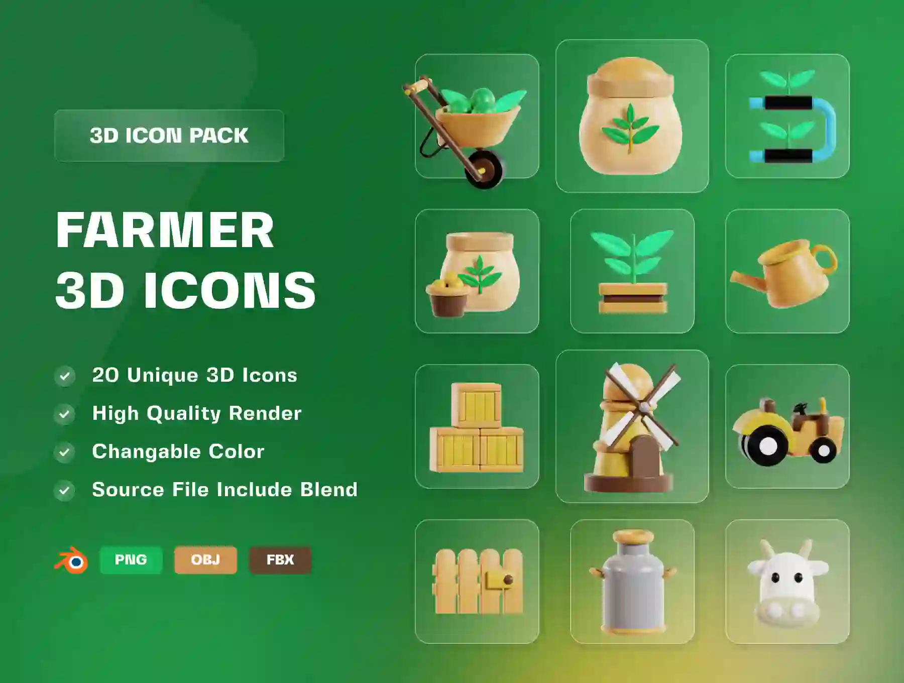 Farmer and Agriculture 3D Icon Pack