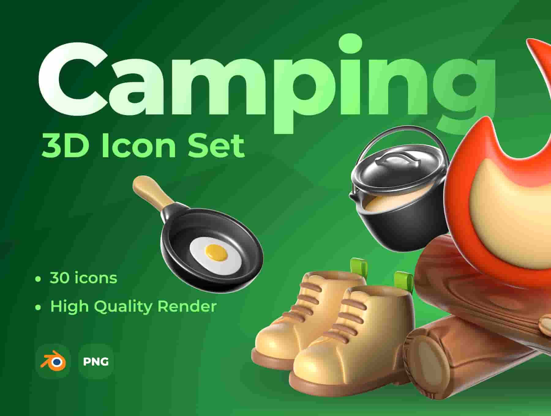 3D Icon Set — Camping and Travel