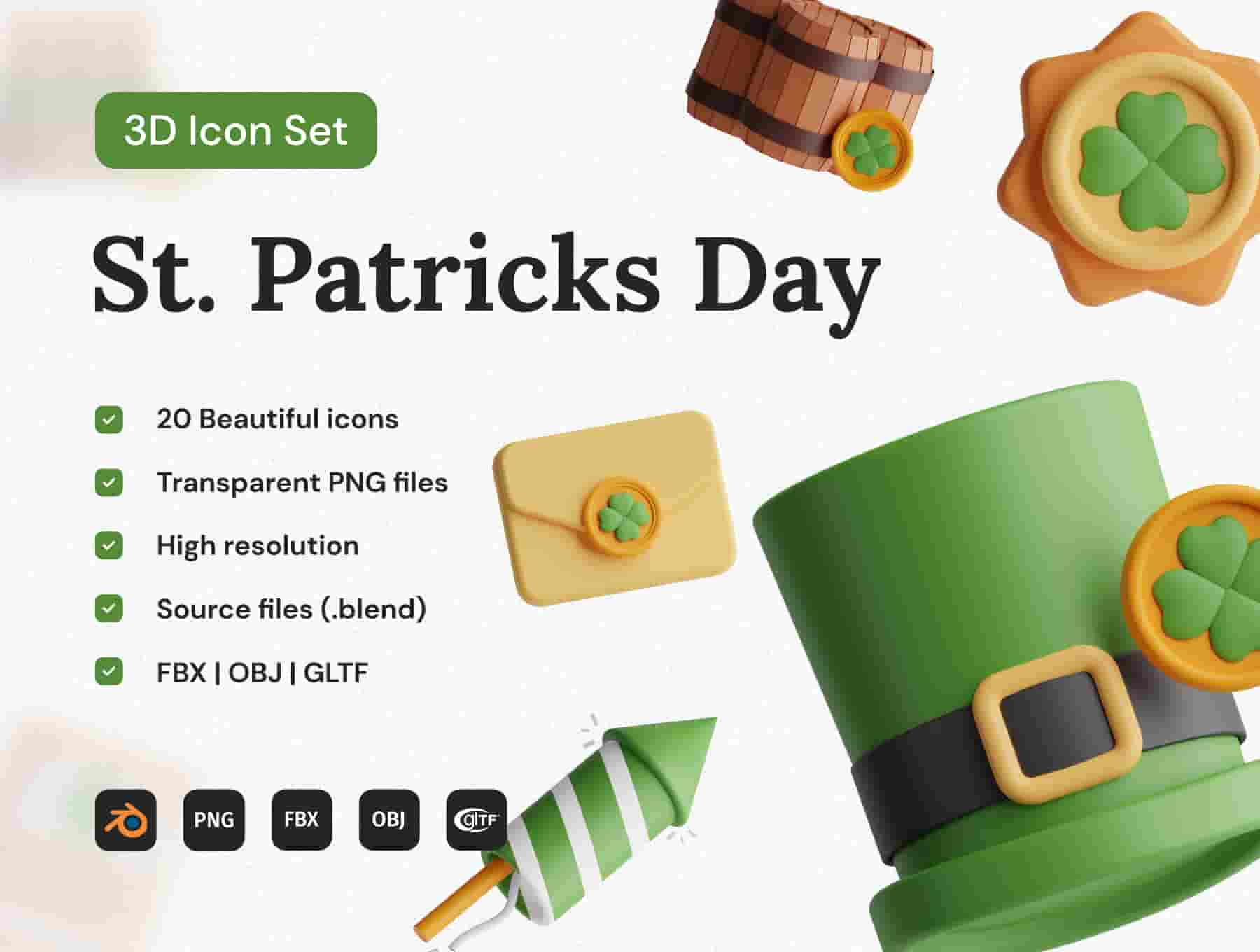 St. Patricks Day 3D Icon Set