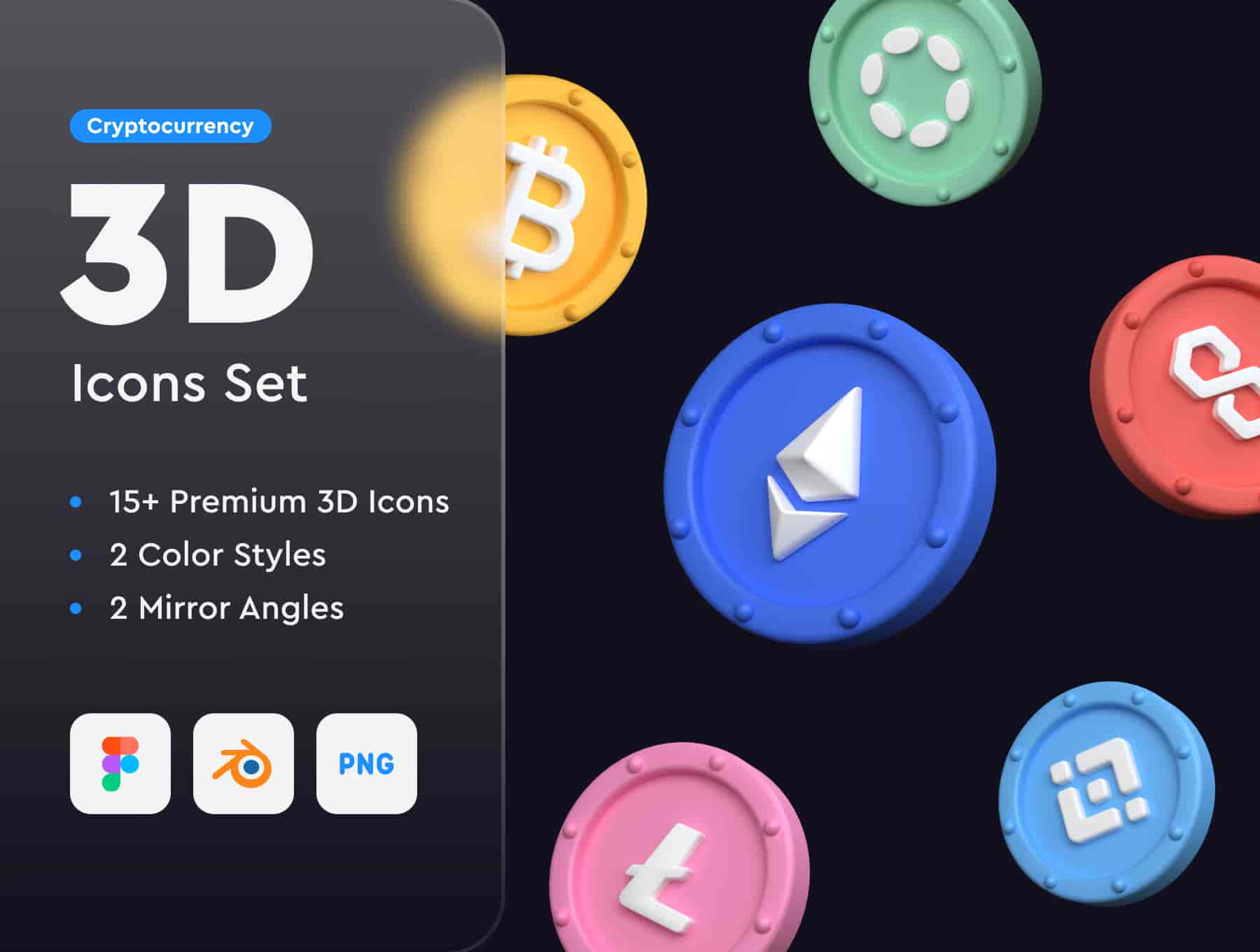 Cryptocurrency 3D Icons Set