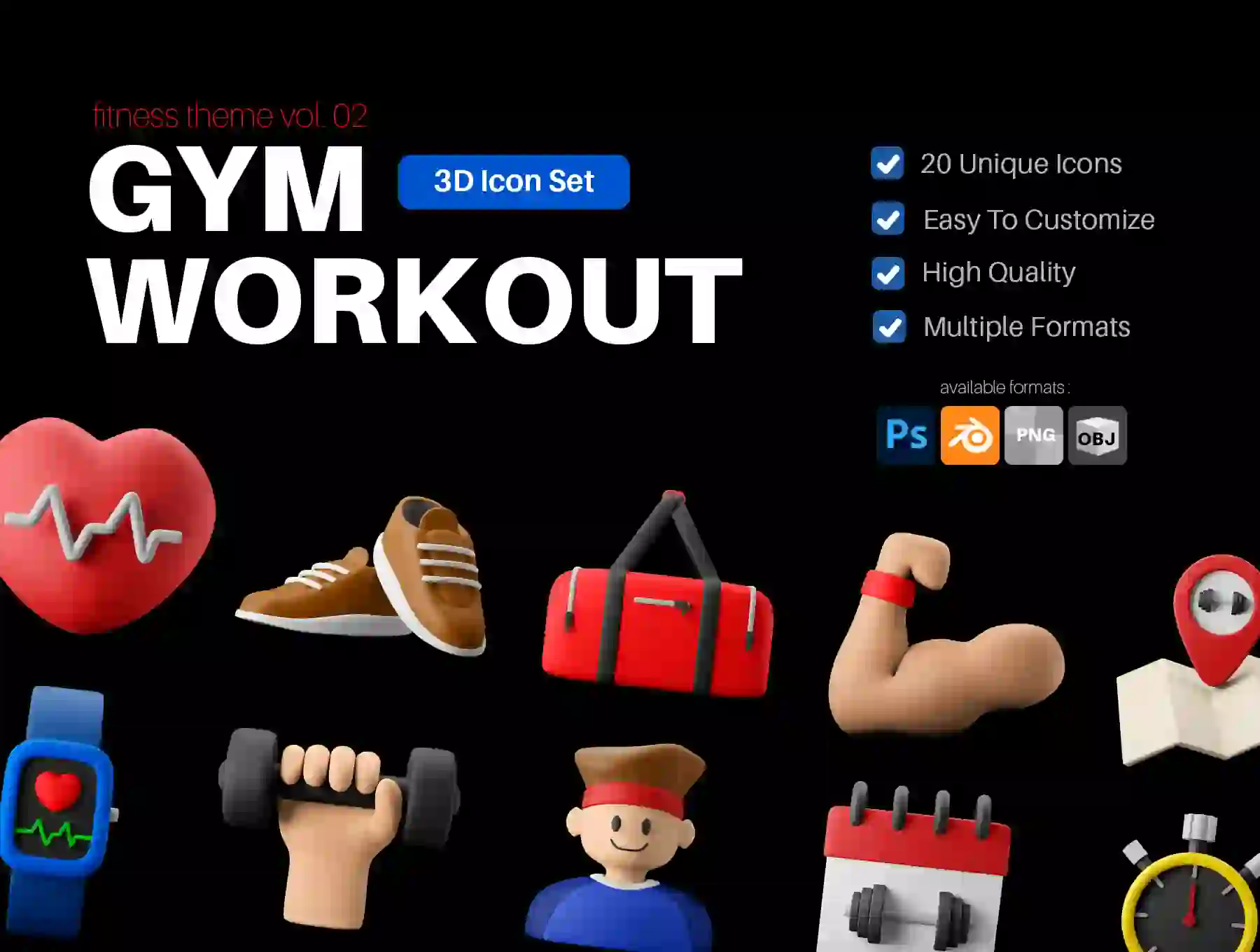 3D Icon Set - Fitness And Gym Workout Theme