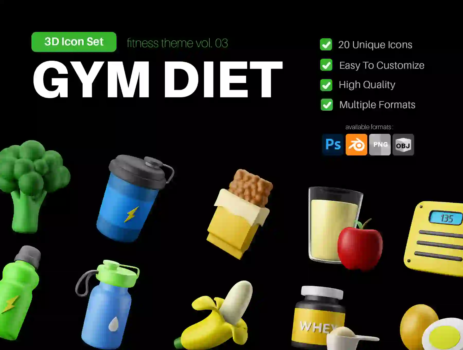 3D Icon Set - Fitness And Gym Diet Theme
