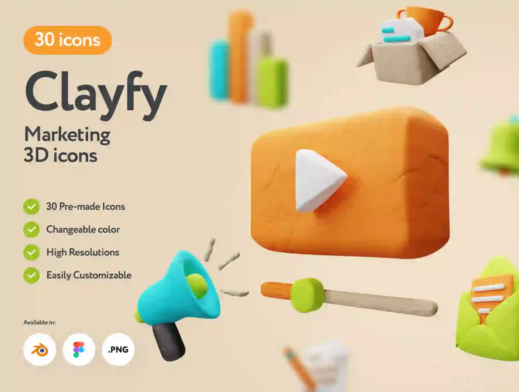 Clayfy Marketing 3D Icons