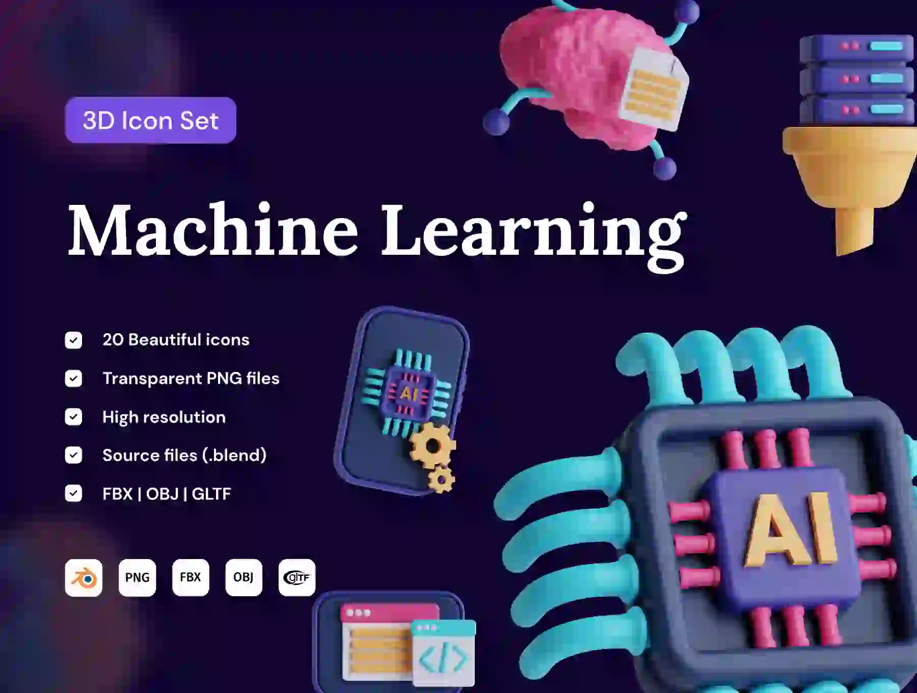Machine Learning 3D Icon Set