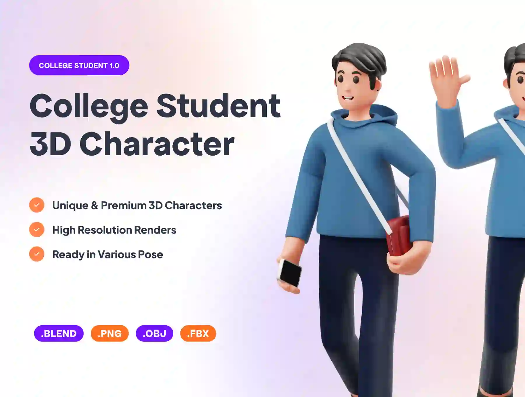 College Student 3D Character Illustration