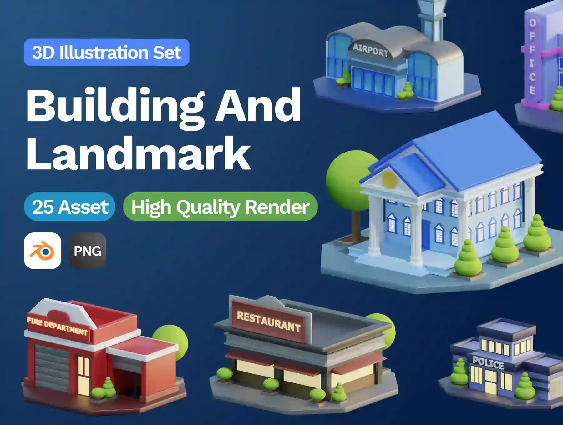 3D Building and Landmarks Illustration