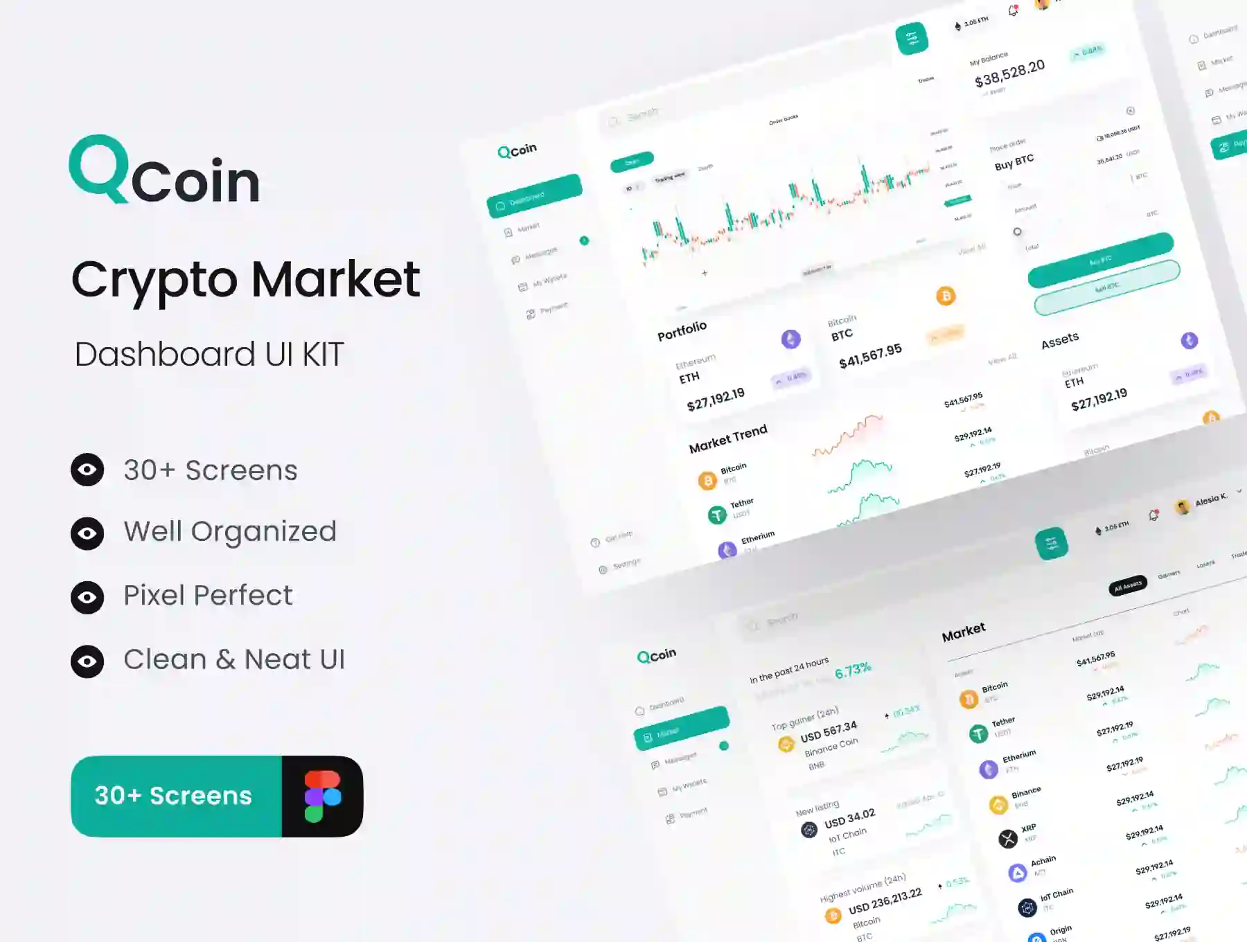 Qcoin - Crypto Market Dashboard UI KIT