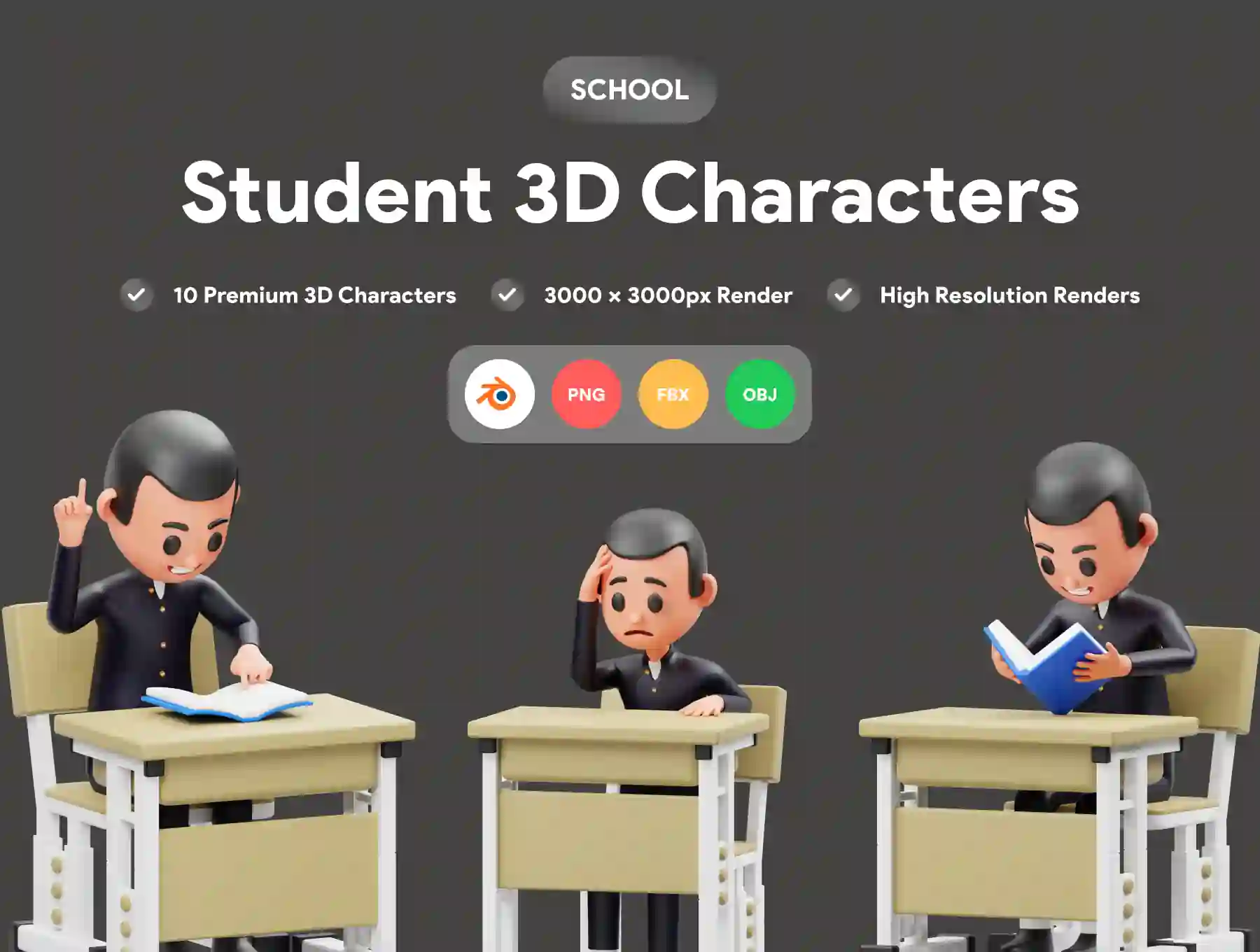 Student Character 3D Illustration