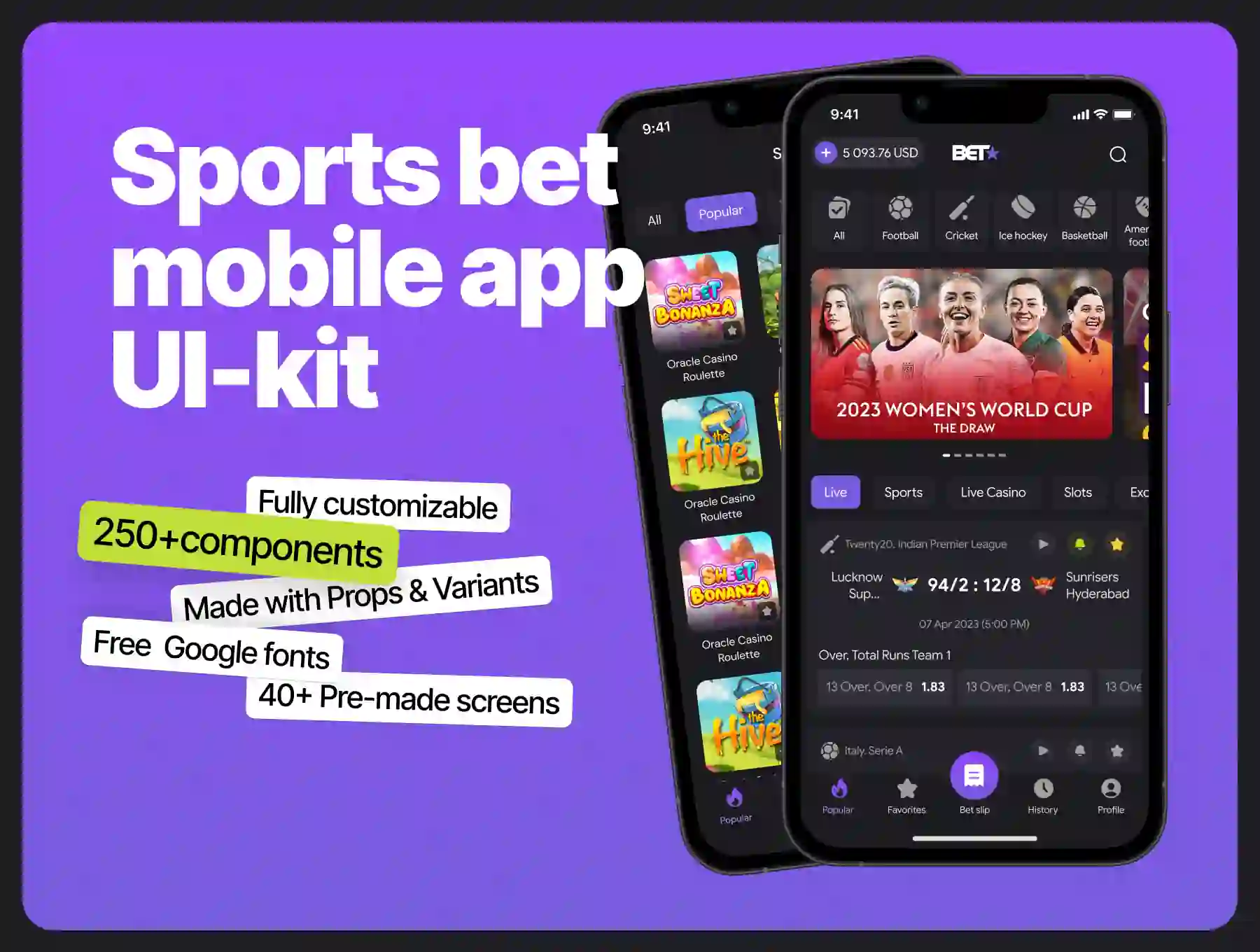 Sports bet mobile app UI Kit
