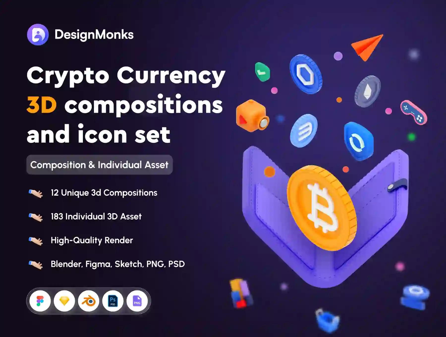 Crypto Currency 3D compositions and icon set
