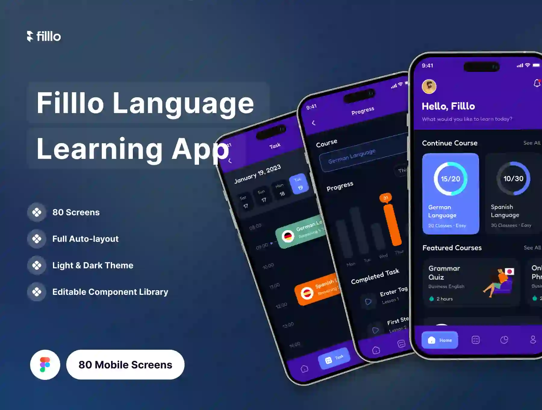 Filllo Language Learning App UI Kit