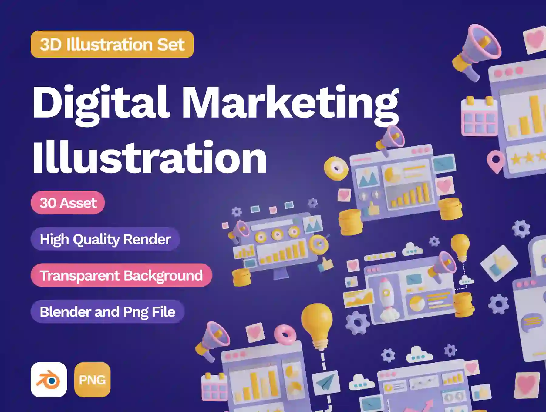 30 3D Digital Marketing Illustration