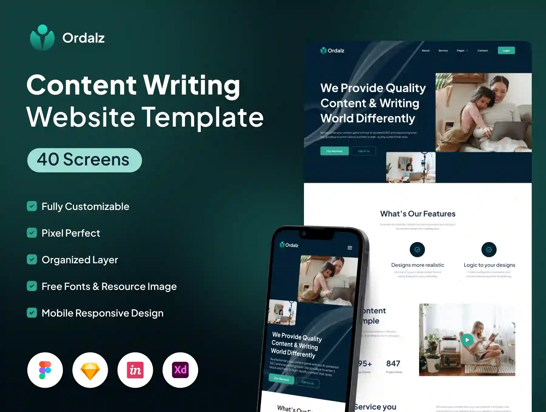 Ordalz - Content Writing Services Website UI Kit