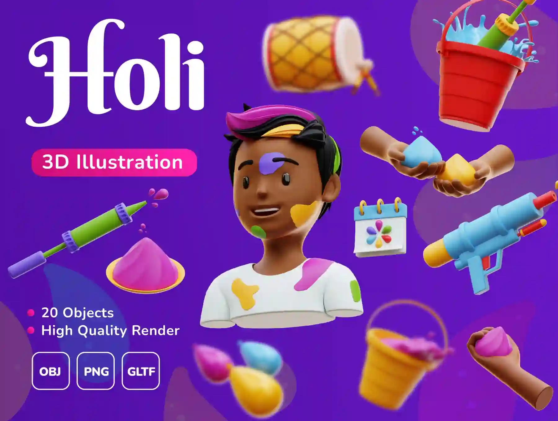Holi Festival - 3D illustration Pack