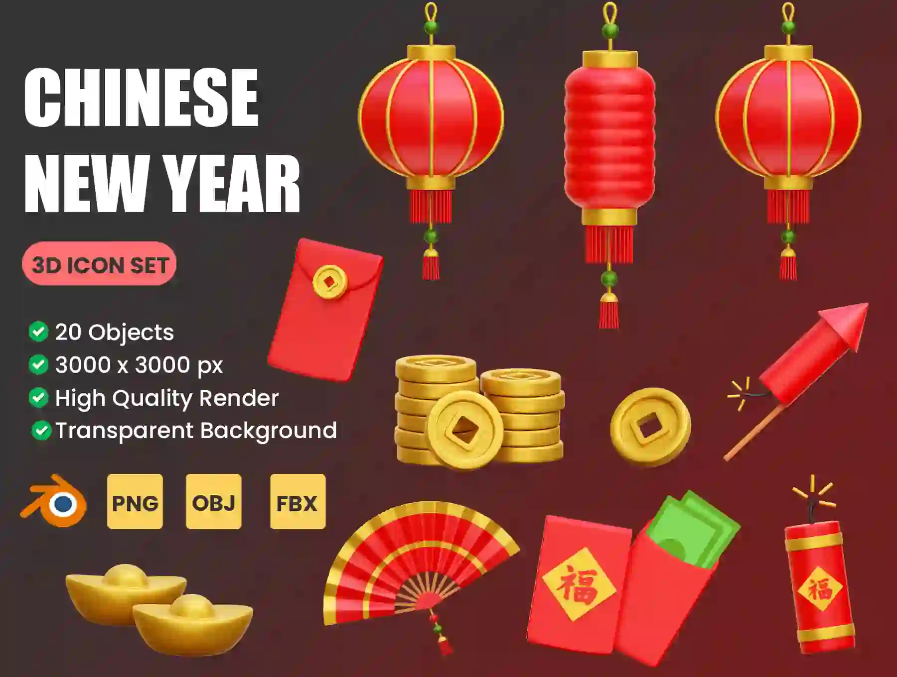 Chinese New Year 3D Icon Illustrations
