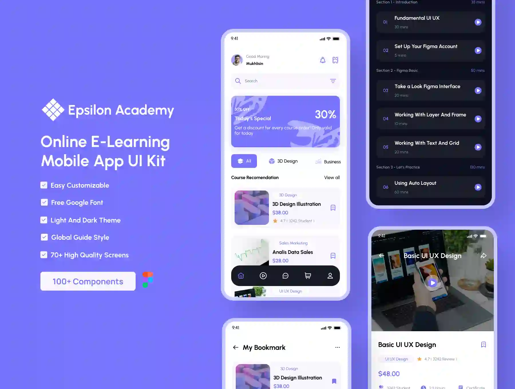 Epsilon Academy - Online E-Learning Mobile App UI Kit