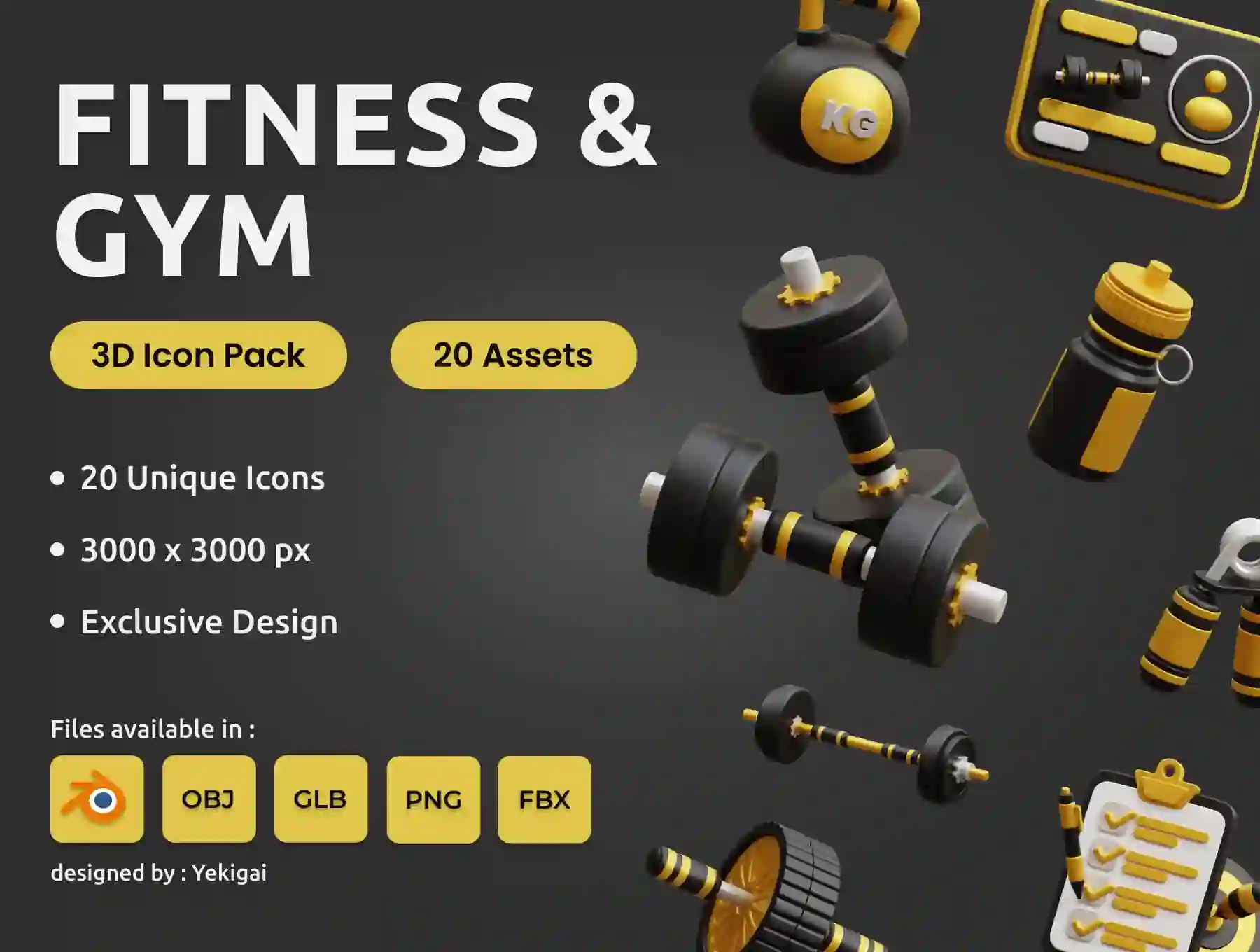 Fitness and Gym 3D Icon Pack