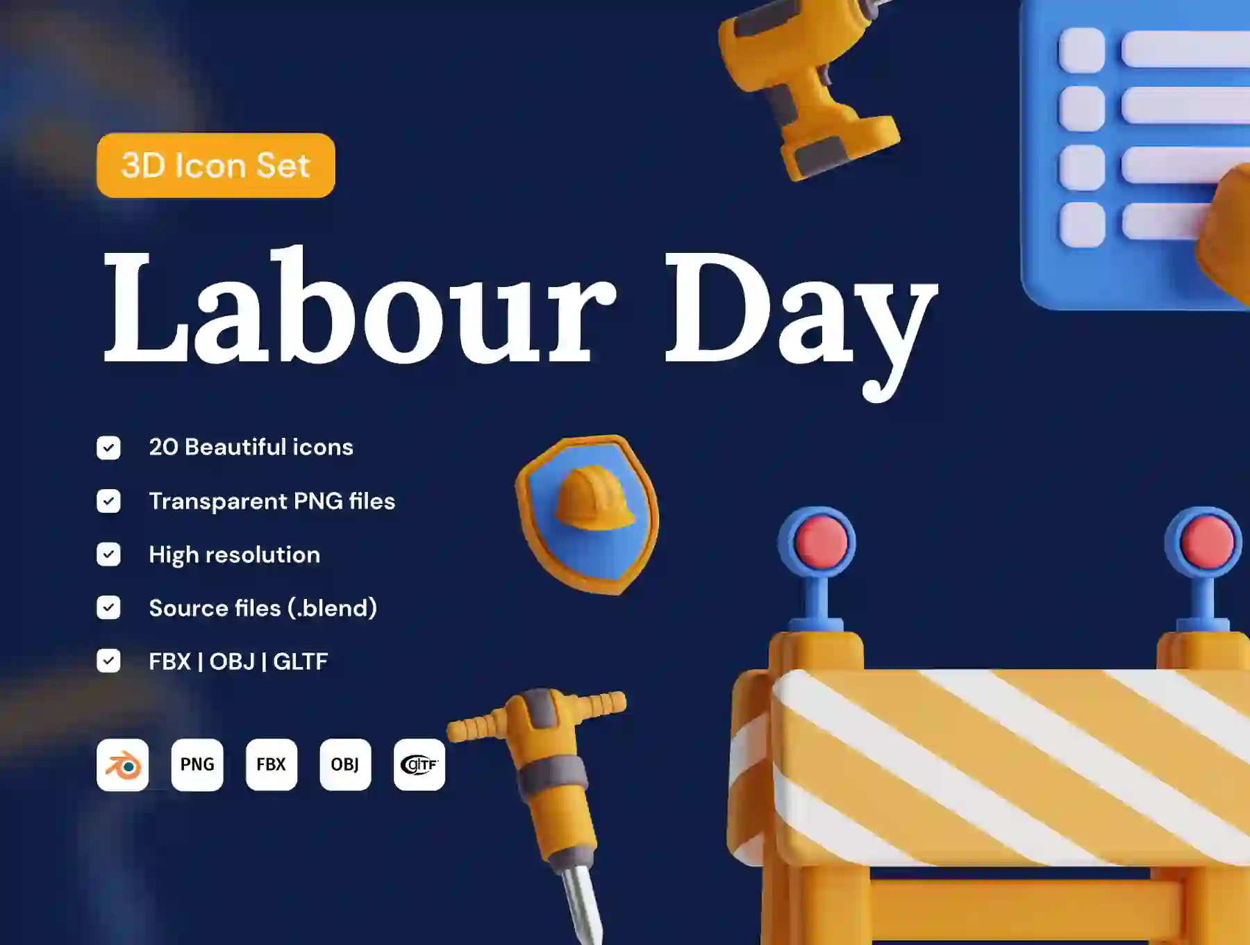 Labour Day 3D Icon Set