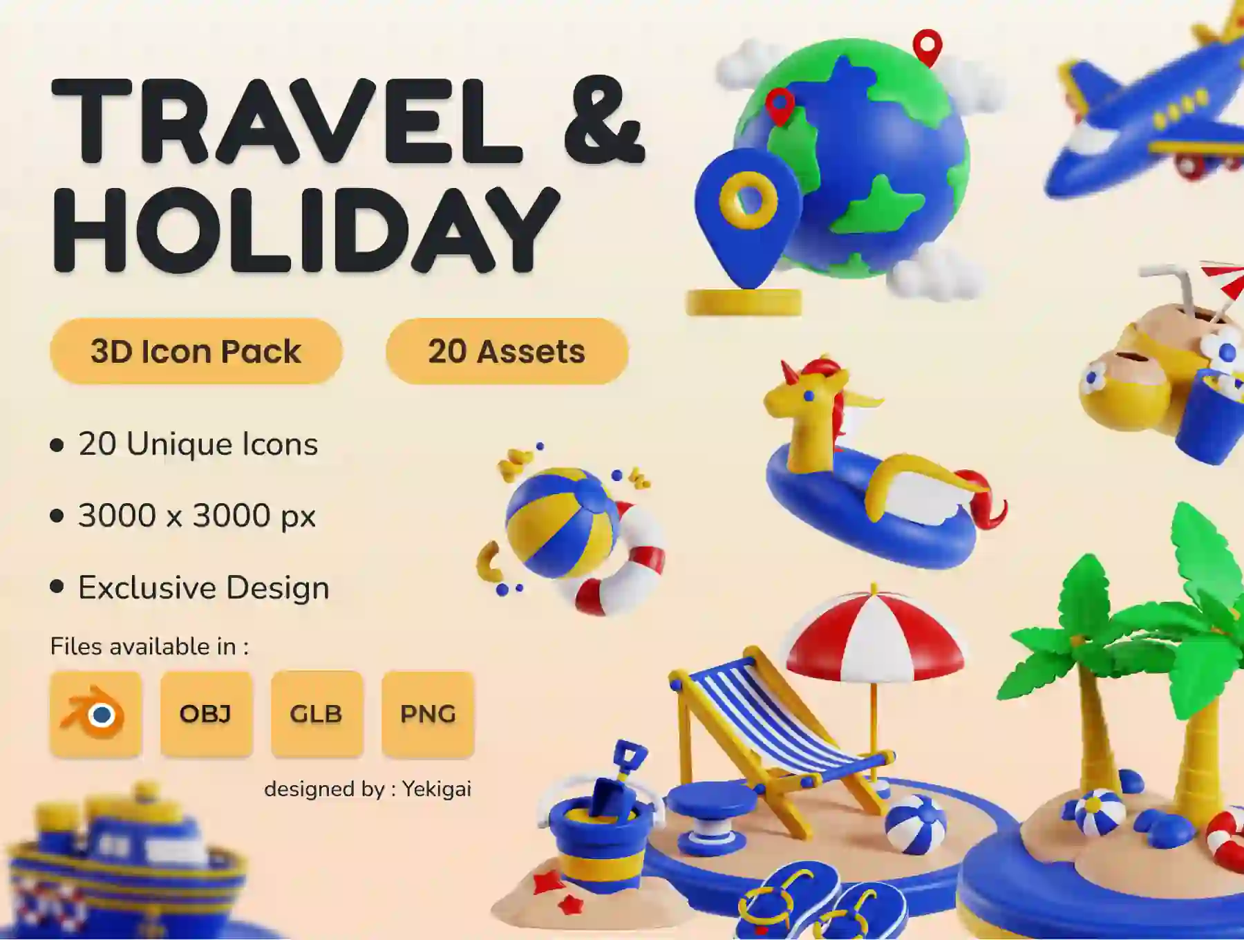 Travel and Holiday 3D Icon Pack