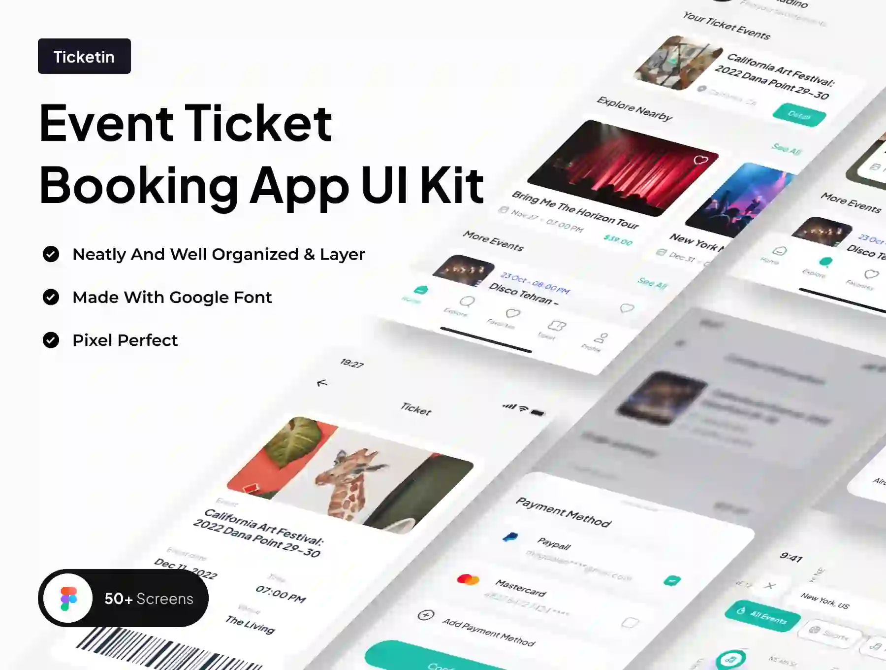 Ticketin - Event Ticket Booking App UI Kit
