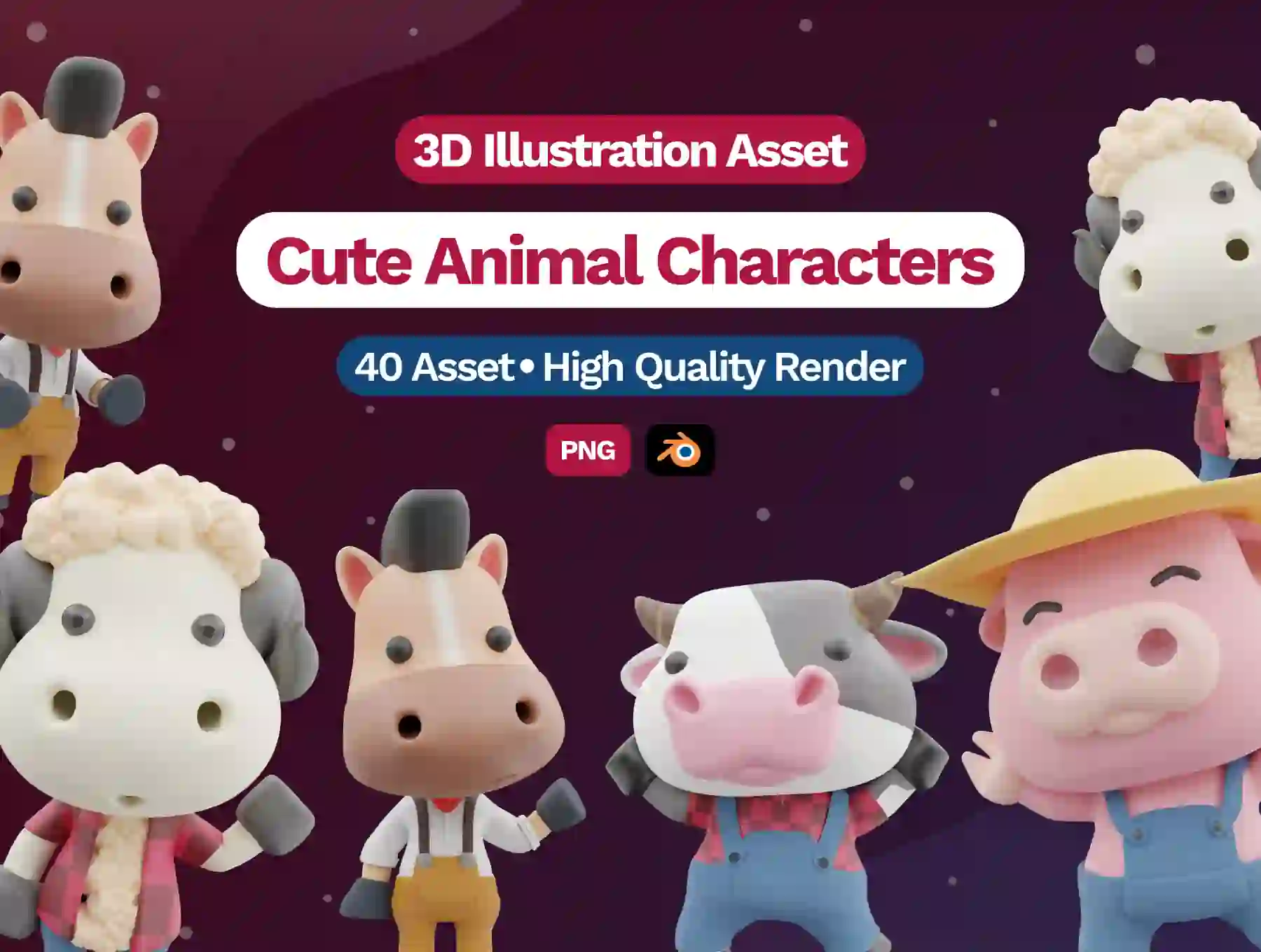 3D Cute Animal Characters Illustration