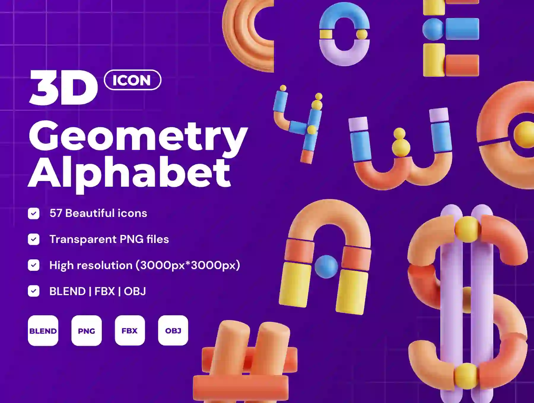 Geometric Alphabet 3D Icon Set