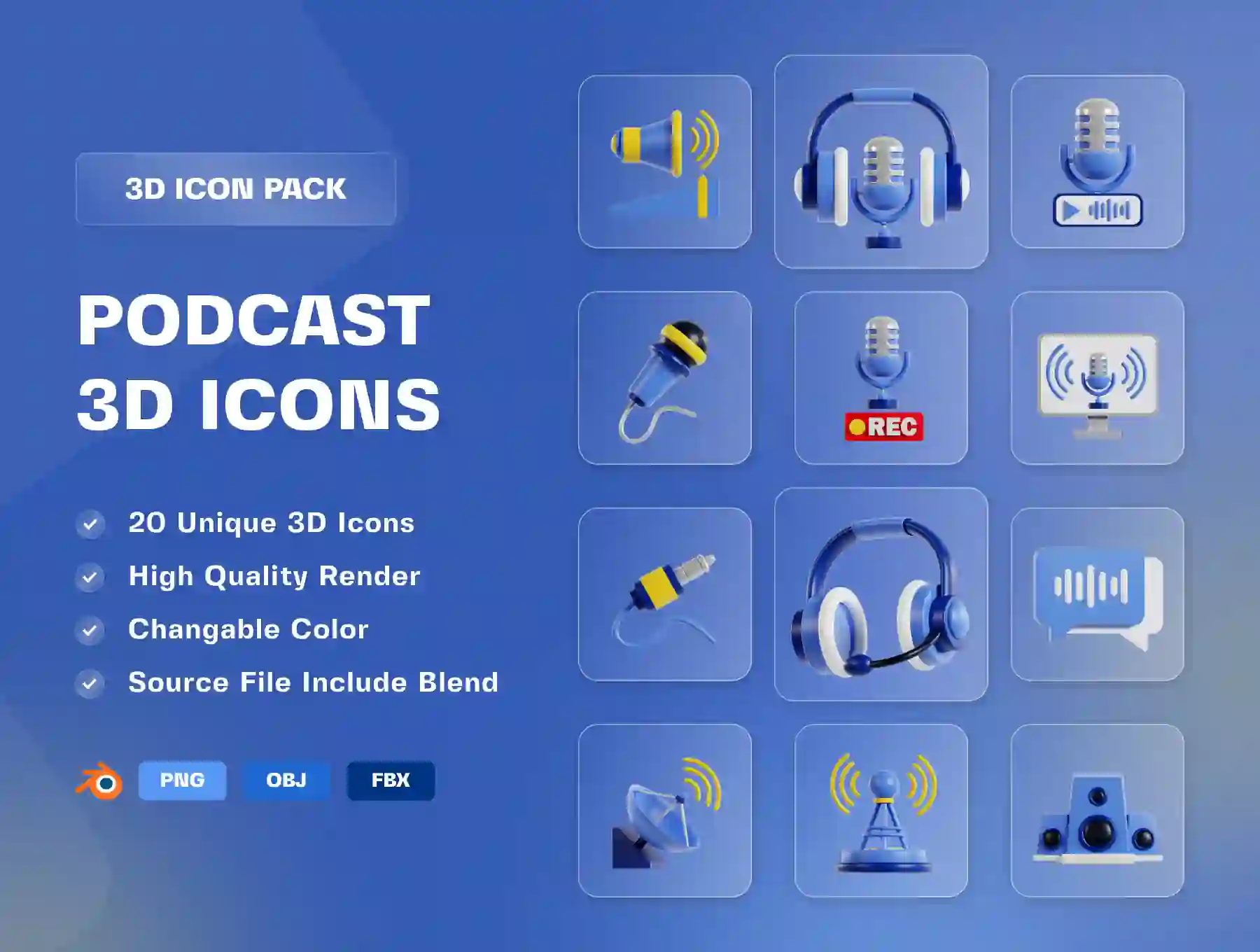Podcast & Live Streaming 3D Icon Pack