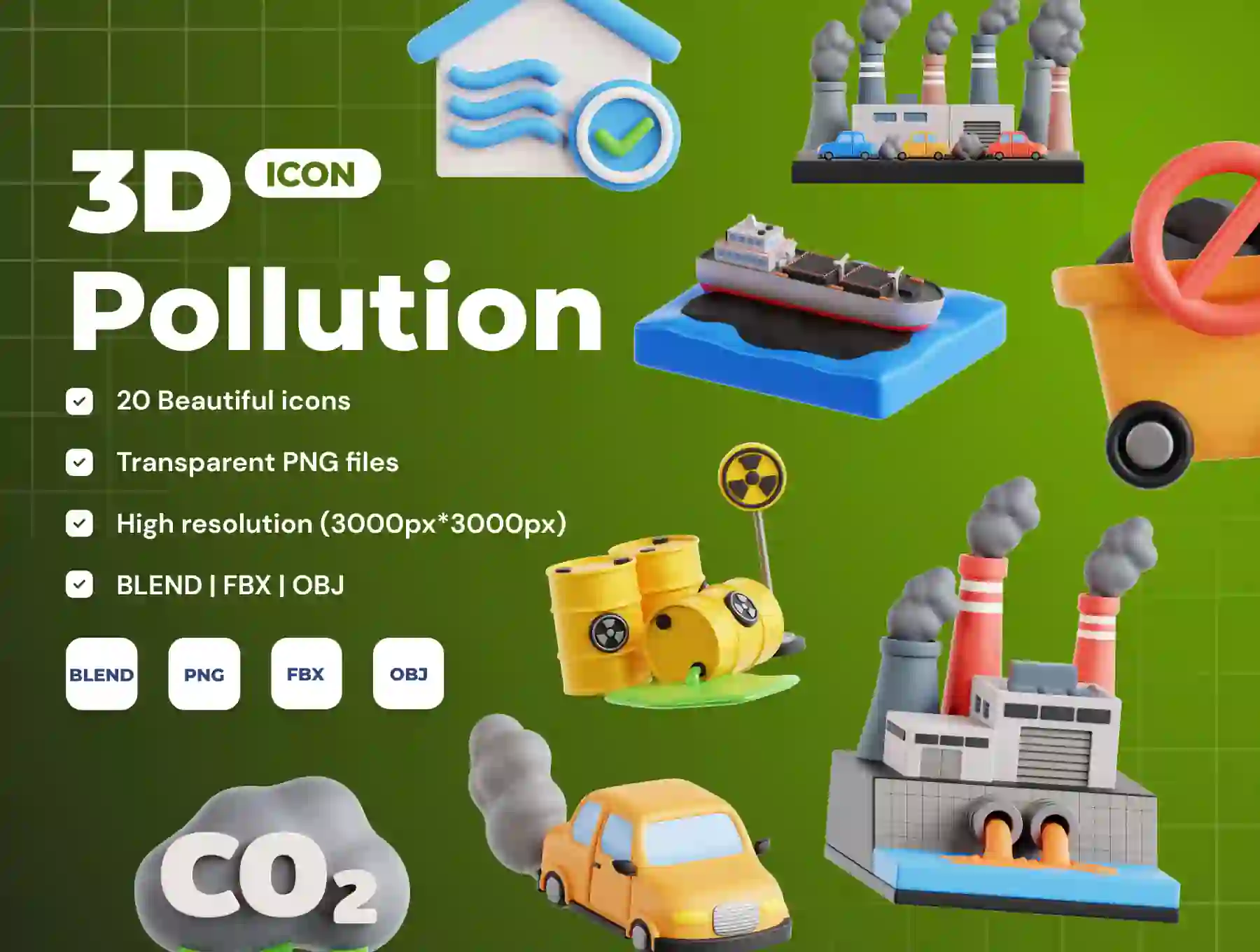 Pollution 3D Icon Set