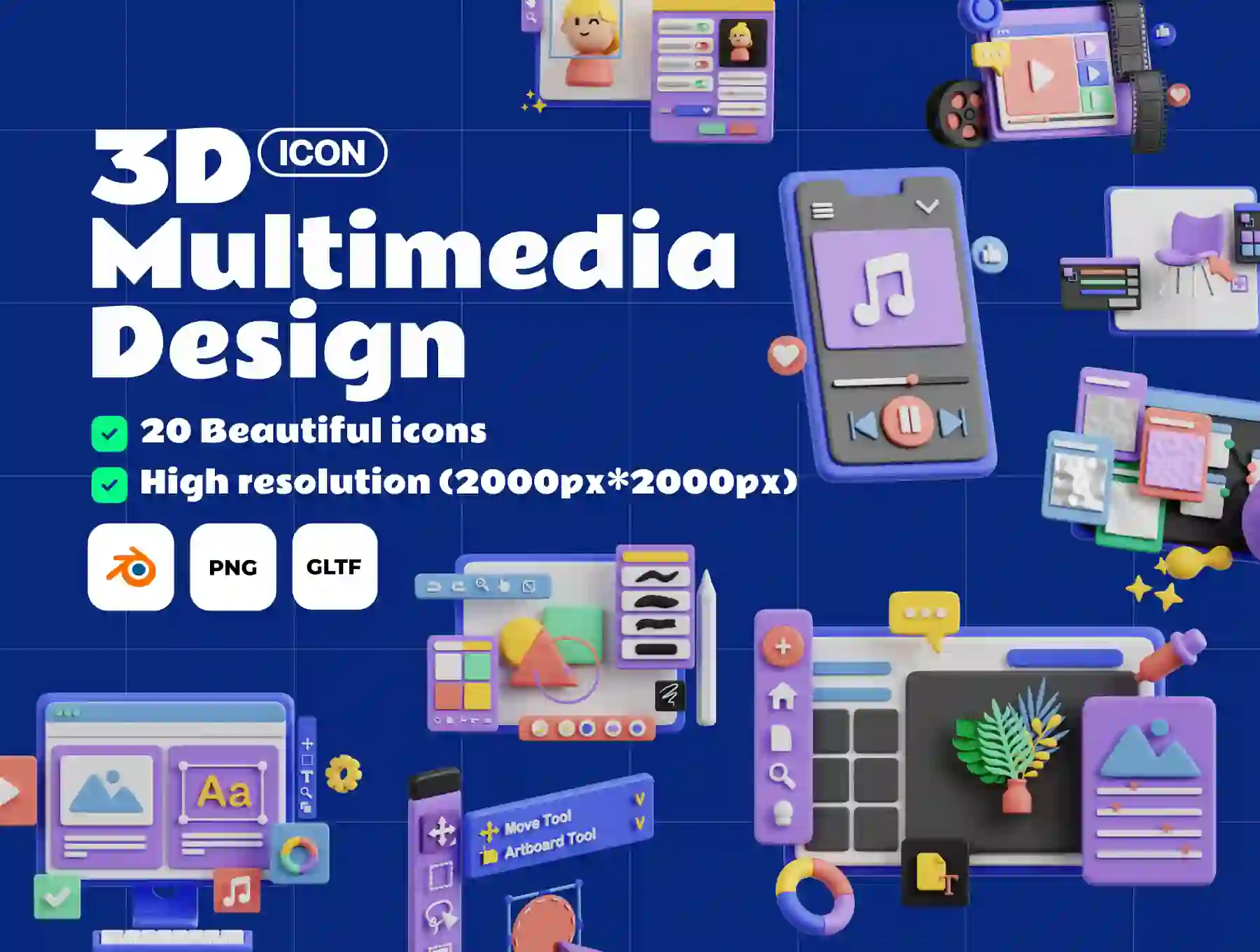 Multimedia Design 3D Icon Set