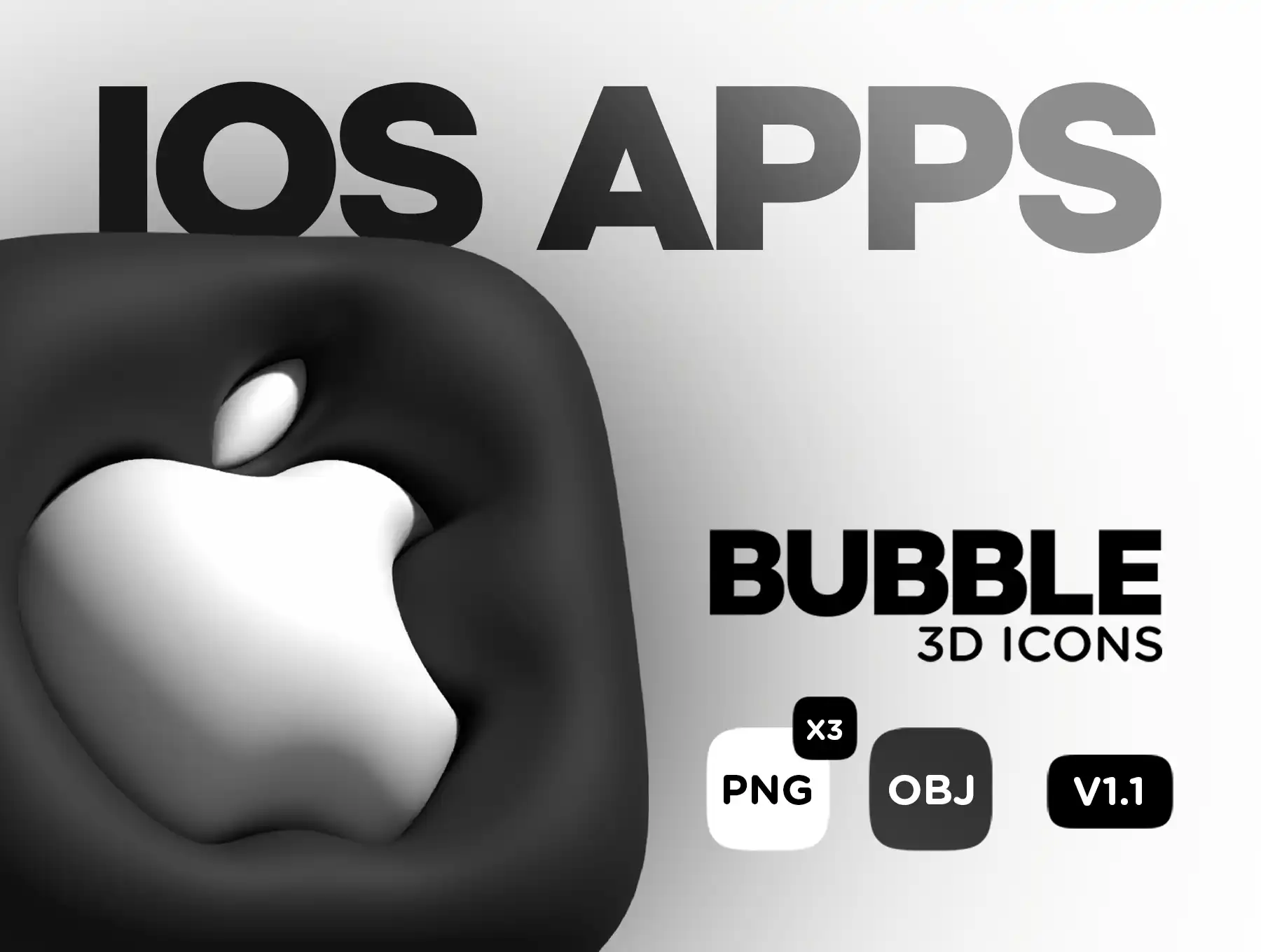 3D Bubble Pack - IOS Applications icons - OBJ