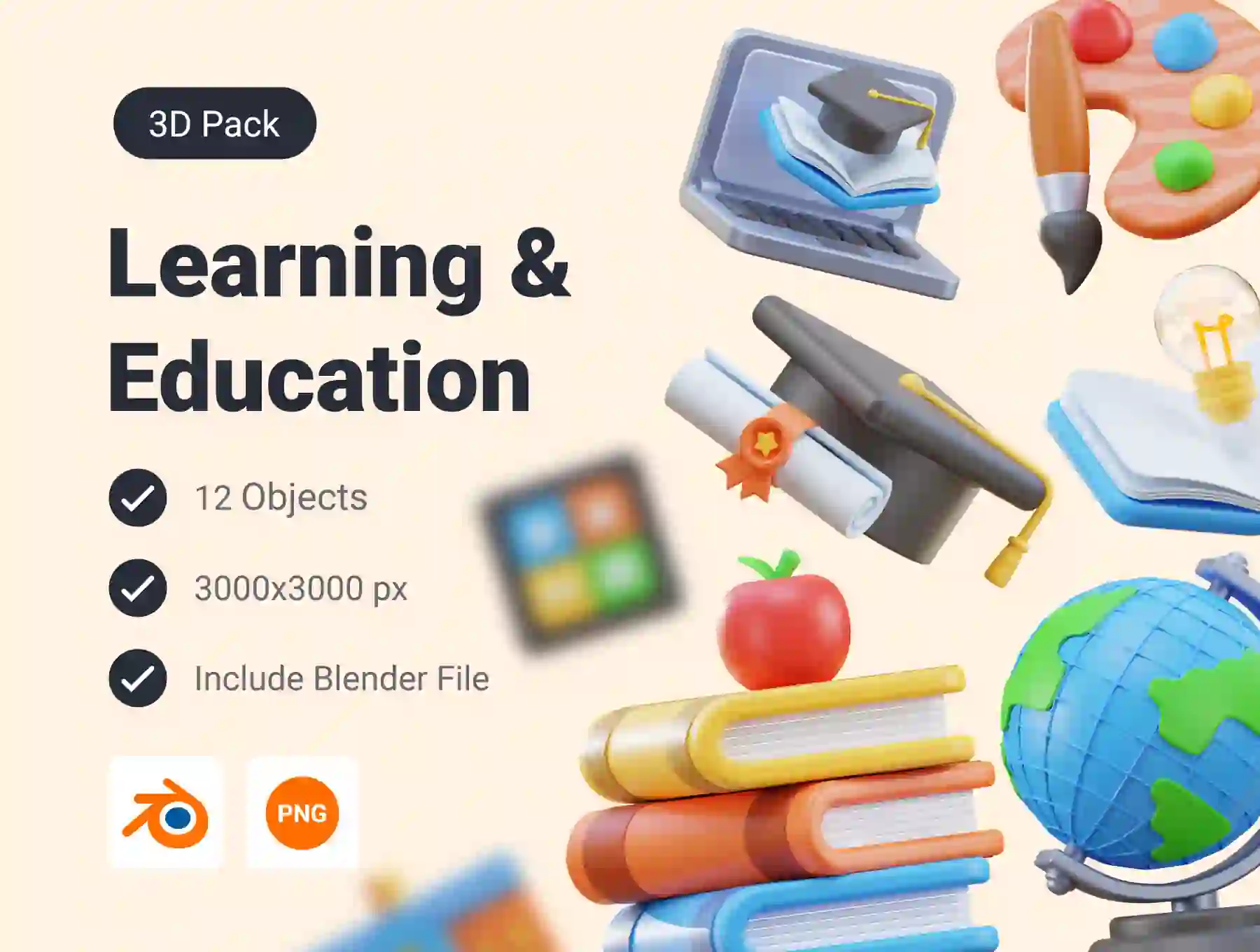 School Education & Learning 3D Icon Pack