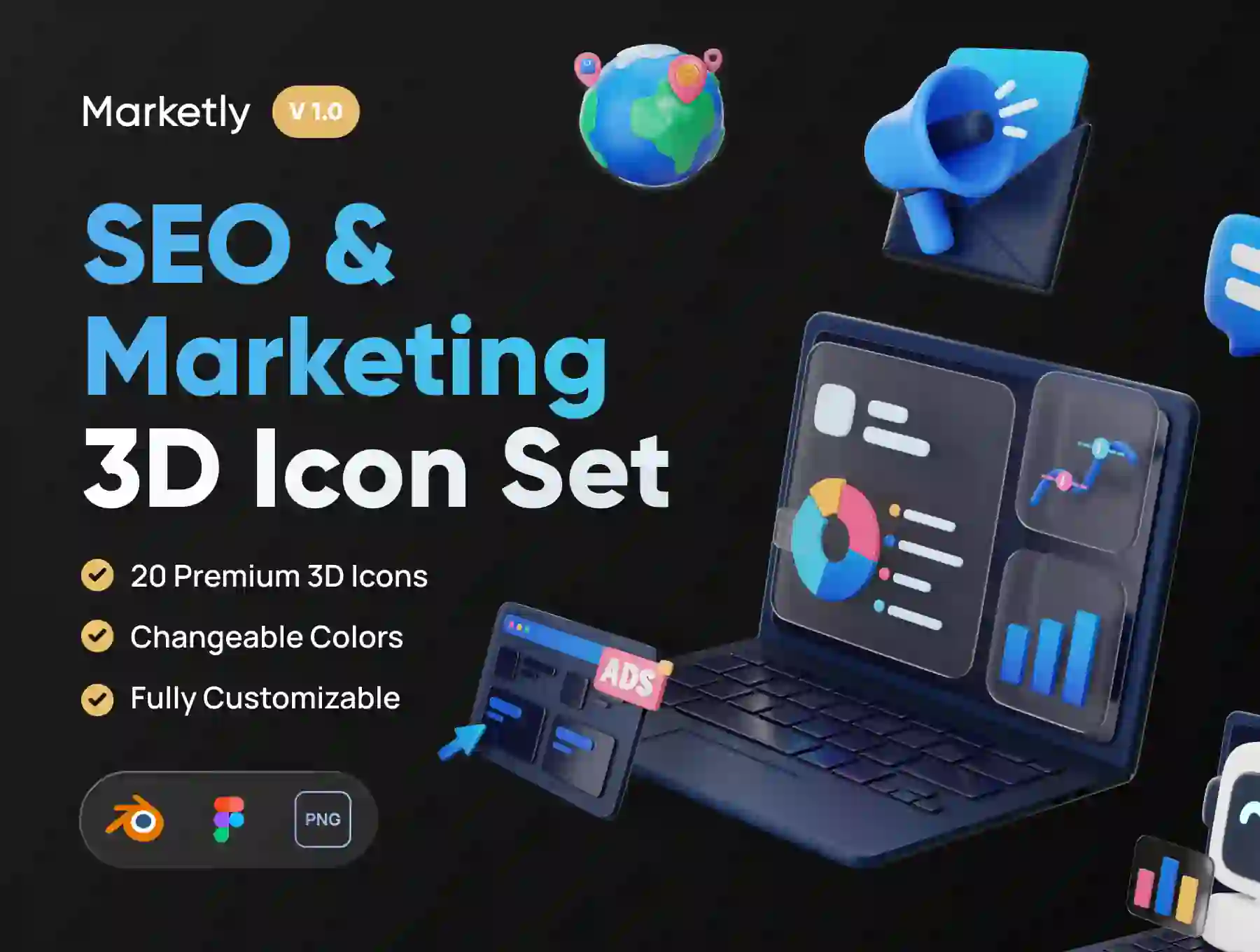 Marketly - SEO & Marketing 3D Icon Set