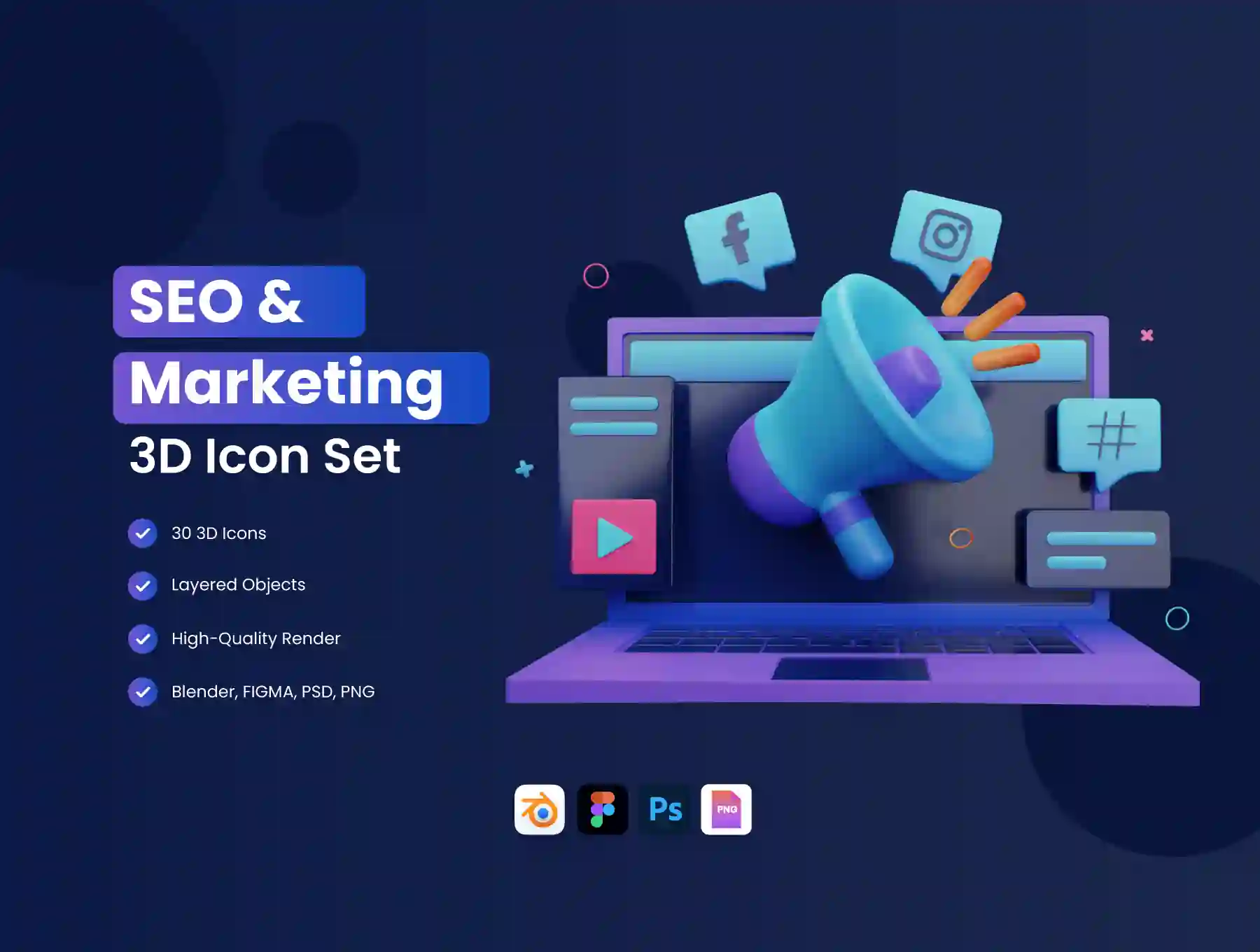 30 3D SEO and Marketing Icon