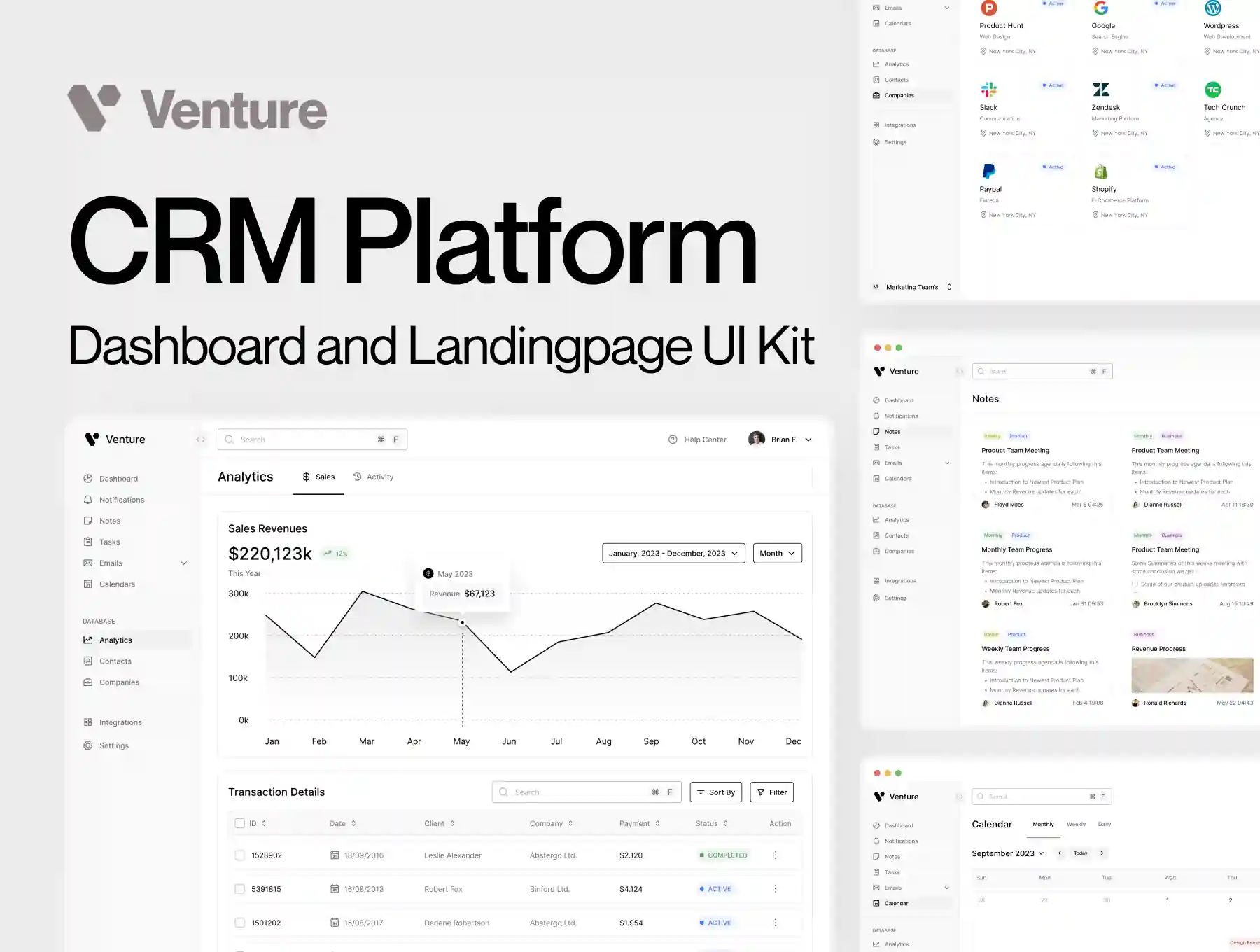 Venture - CRM Dashboard & Landing page UI Kit