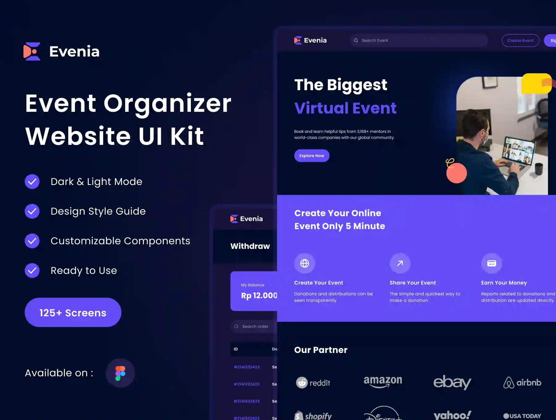 Evenia - Event Organizer Marketplace Website UI Kit