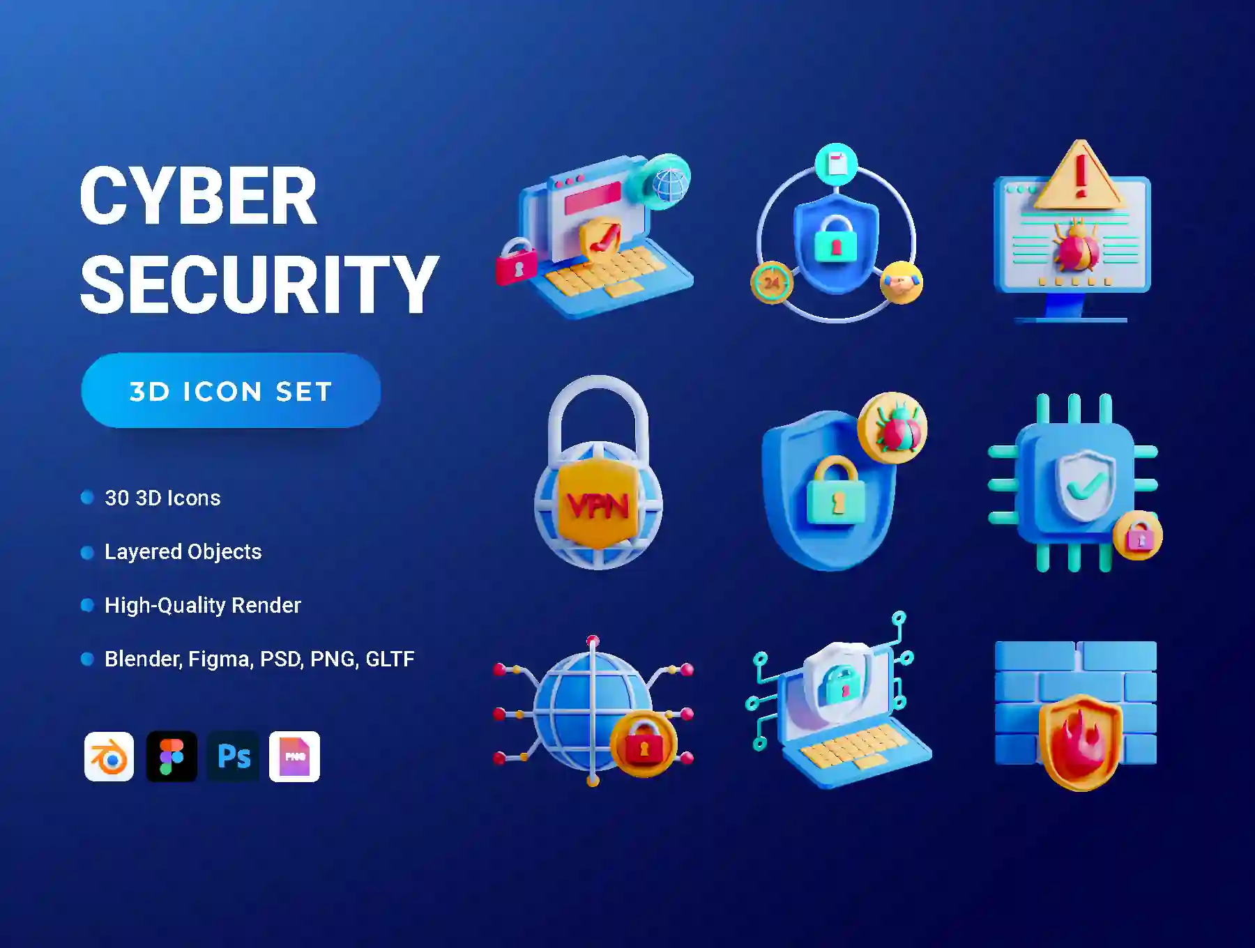 30 3D Cyber Security Icon Set