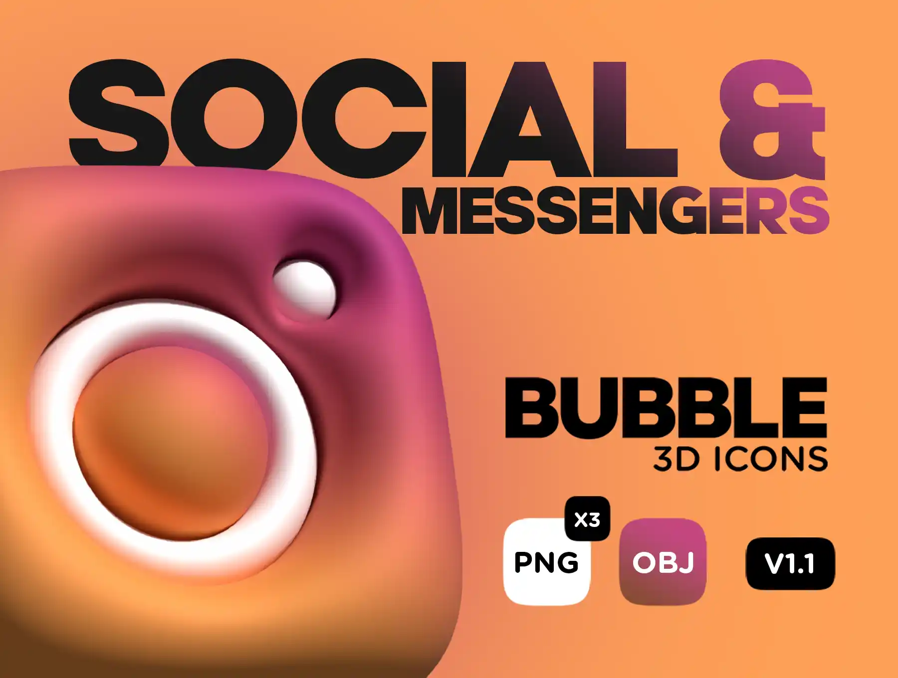 3D Bubble Pack - Social & Messengers icons - OBJ